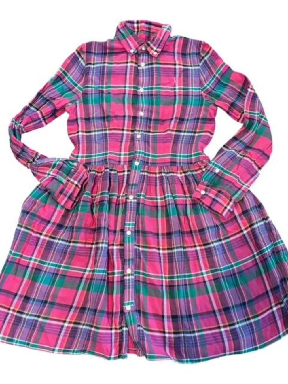 POLO Ralph Lauren Girl Dress 16 Plaid Check Purple Button Up Fit & Flare Knee